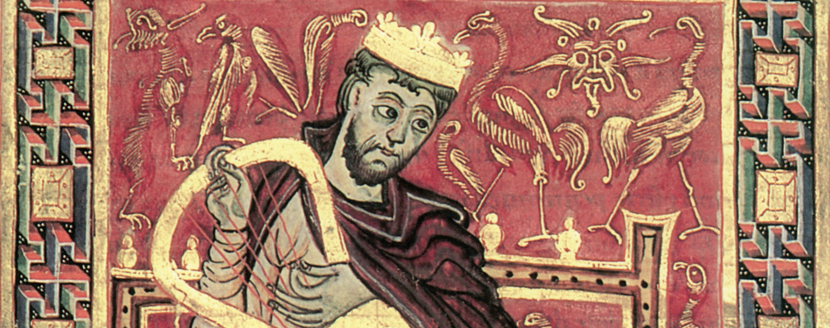 David entronizado toca el arpa, Salterio de Egbert, c. 977-993, fol. 20v.