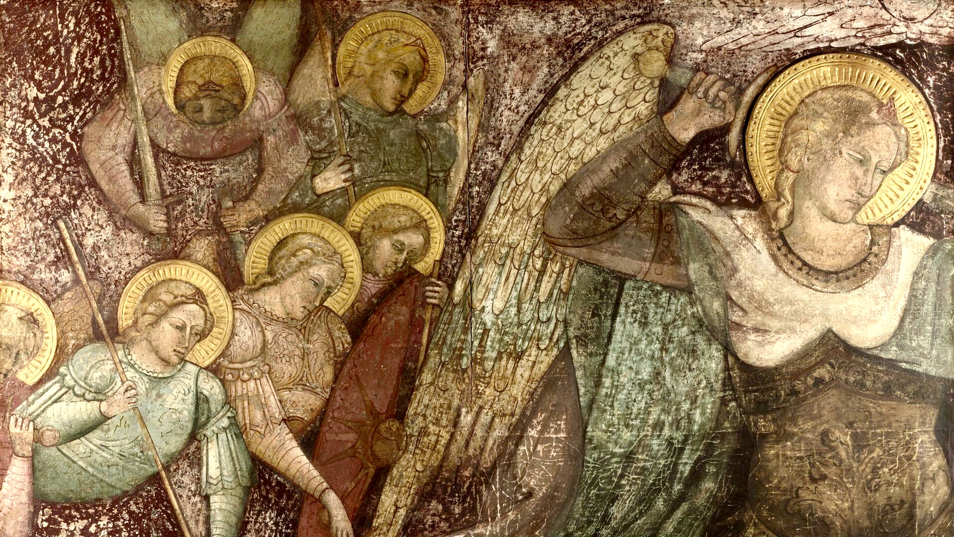 Miguel y otros ángeles - por Spinello Aretino, 1345-1410